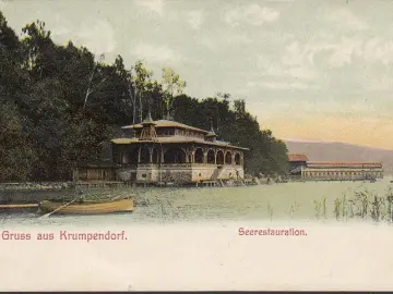 AK Krumpendorf, Seerestauration, Ruderboot, gelaufen