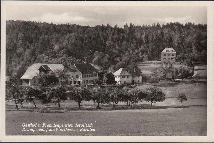 AK Krumpendorf, Gasthof und Fremdenpension Jerolitsch, gelaufen 1959