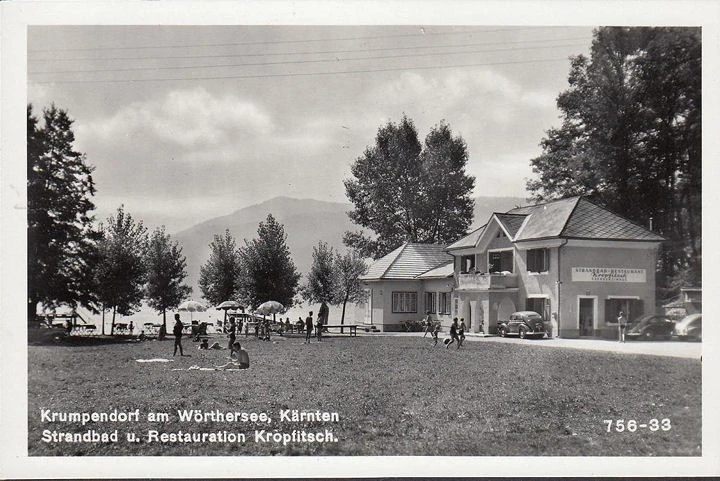 AK Krumpendorf, Strandbad und Restauration Kropfitsch, ungelaufen