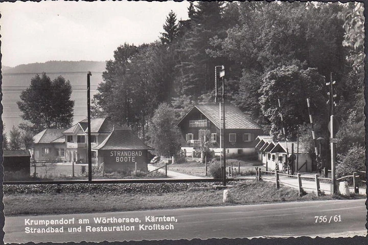 AK Krumpendorf, Restauration Krofitsch, Strandbad und Boote, ungelaufen