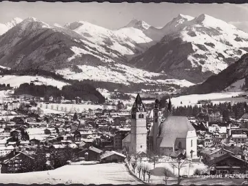 AK Kitzbühel, Stadtansicht und Kirche im Winter, gelaufen 1972