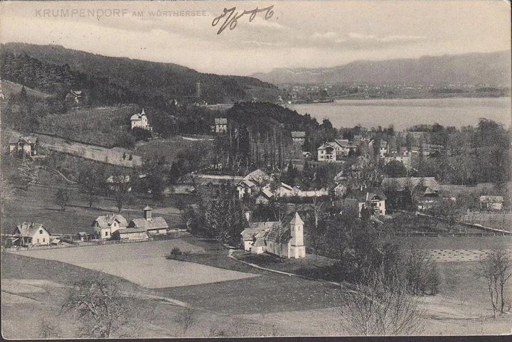 AK Krumpendorf, Stadtansicht, Kirche, gelaufen 1918