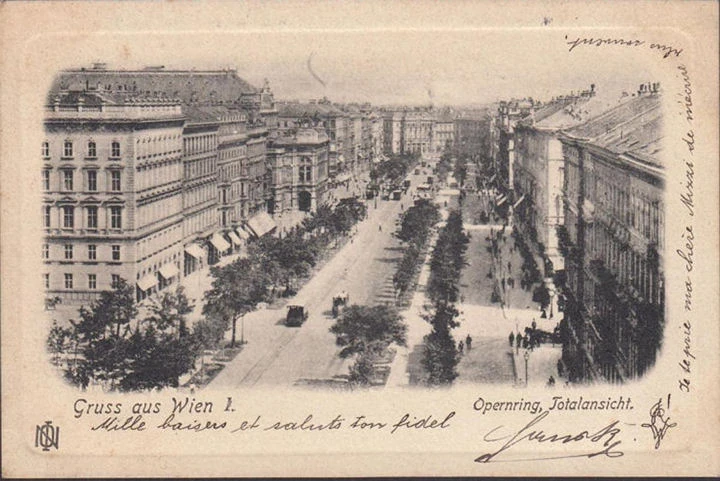 AK Gruss aus Wien, Opernring, Passepartout, gelaufen 1900