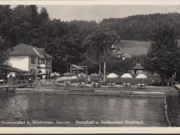 AK Krumpendorf, Strandbad und Restauration Kropfitsch, ungelaufen