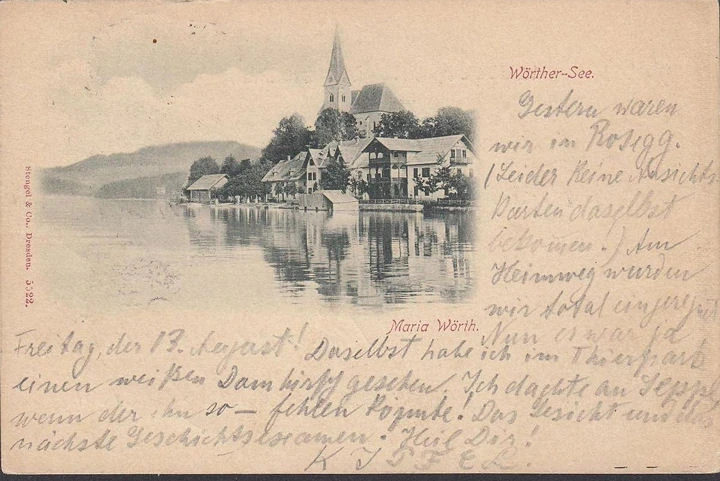 AK Maria Wörth, Stiftskirche, gelaufen 1897