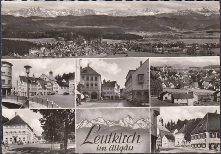 AK Leutkirch, Gasthof zum Mohren, Lebenmittel, Hotel Post, gelaufen 1964