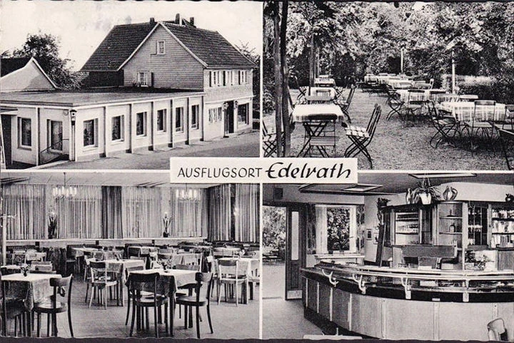 AK Leverkusen Edelrath, Gasthof und Metzgerei Gerfer, Speisesaal, Tresen, gelaufen 1966