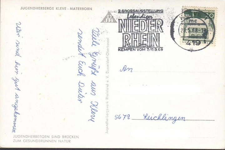 AK Kleve, Jugendherberge Materborn, gelaufen 1968