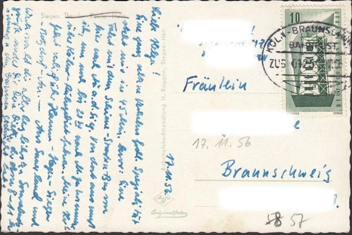 AK Siegen, Theodor Kessler Heim, Bahnpost, Fliegeraufnahme, gelaufen 1956