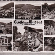 AK Bad Wildbad, Kurpark, Trinkhalle, Schwimmbad, Olgastraße, gelaufen 1962