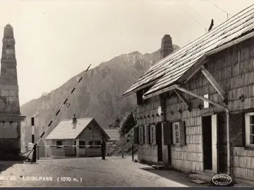 AK Loiblpass, Grenze Deutschland- Südslavien, Schlagbaum, gelaufen 1957