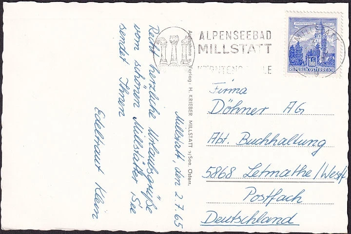 AK Millstadt am See, Stadtansicht, gelaufen 1965