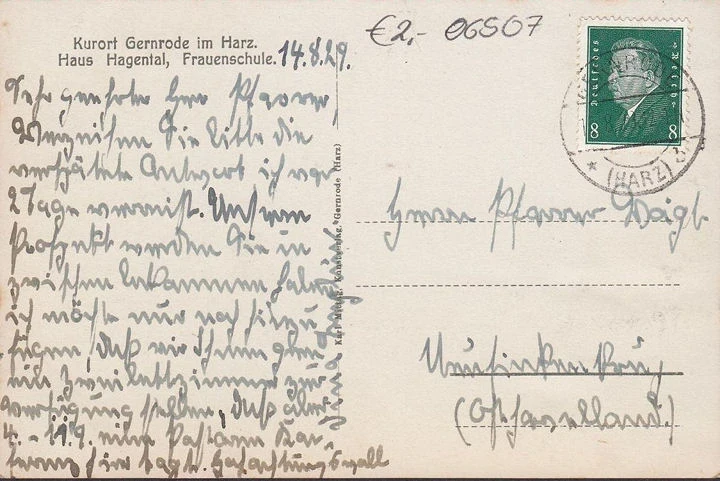 AK Gernrode, Haus Hagental, Frauenschule, gelaufen 1929