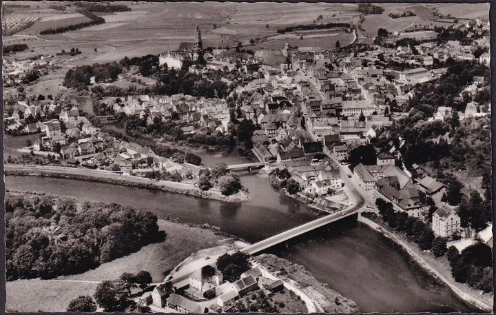 AK Donauwörth, Fliegeraufnahme, Stadtansicht, Brücke, ungelaufen