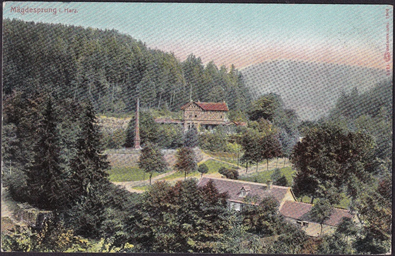 AK Mägdesprung, Teilansicht, Obelisk, gelaufen 1909