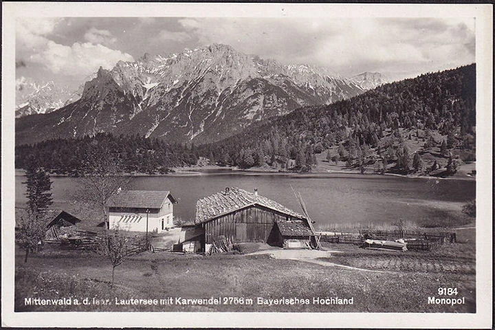 AK Mittenwald, Lautersee mit Karwendel, ungelaufen