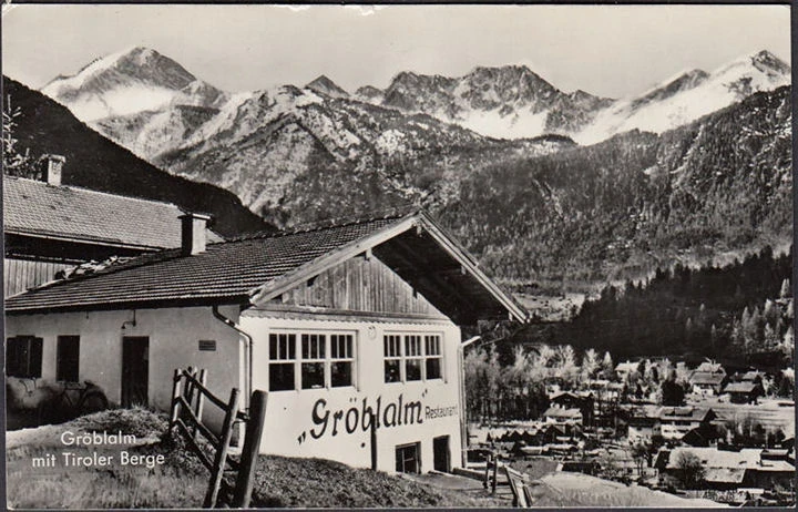 AK Mittenwald, Restaurant Gröblalm, Tiroler Berge, gelaufen 1957