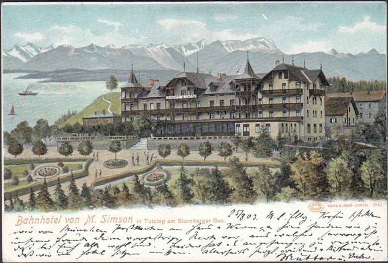 AK Tutzing, Bahnhotel von M. Simon, gelaufen 1903