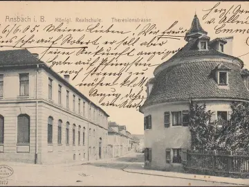 AK Ansbach, Königliche Realschule, Theresienstraße, gelaufen 1906