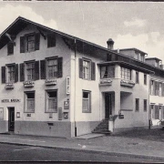 Klappkarte Buchs, Hotel Bären, Speisesaal, Außenansicht, Bergkristall Börse, ungelaufen