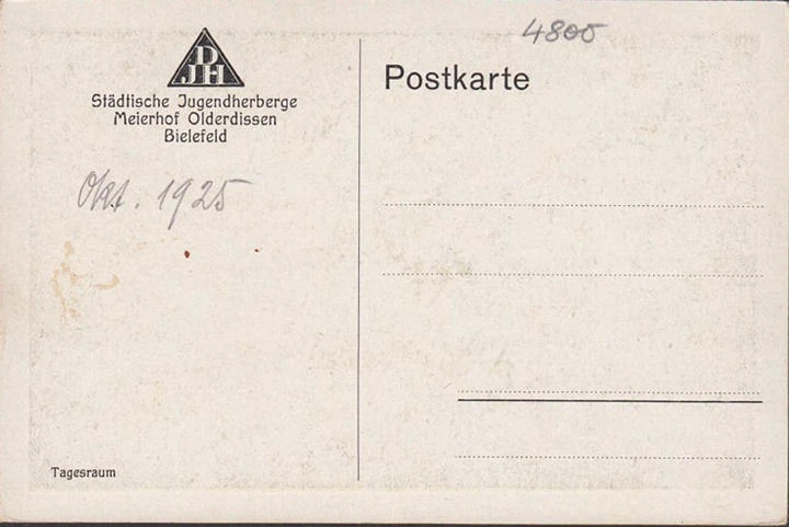 AK Bielefeld, Jugendherberge Meierhof Olderdissen, Tagesraum, ungelaufen-datiert 1925