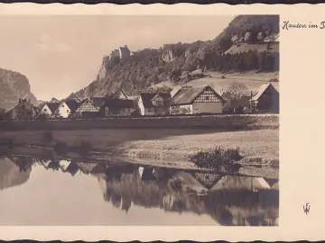 AK Hausen im Tal, Partie an der Donau, Häuser, Schloss Werenwag, ungelaufen