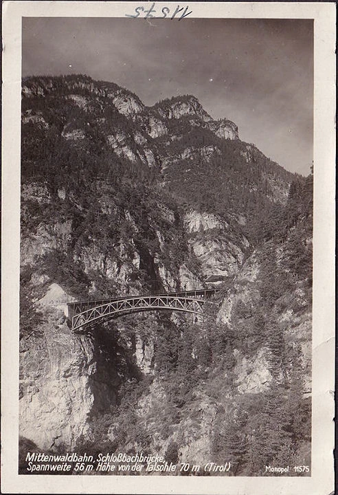 AK Reith bei Seefeld, Mittenwaldbahn, Schlossbachbrücke, ungelaufen