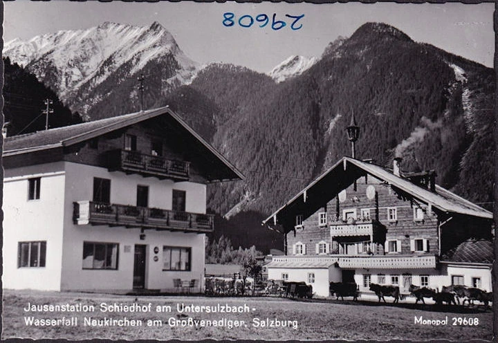 AK Neukirchen, Jausenstation Schiedhof am Untersulzbach, Wasserfall, ungelaufen