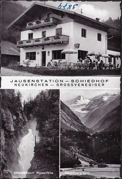 AK Neukirchen am Großvenediger, Jausenstation, Schiedhorf, Wasserfälle, ungelaufen