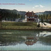 AK Saarbrücken, Deutschmühlenweiher am Forsthaus, gelaufen 1913