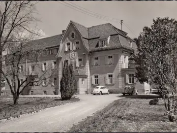 AK Garmisch Partenkirchen, Krankenhaus, VW Käfer, gelaufen 1964