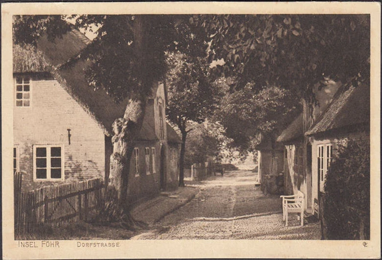 AK Föhr, Dorfstraße, Reetdachhäuser, ungelaufen