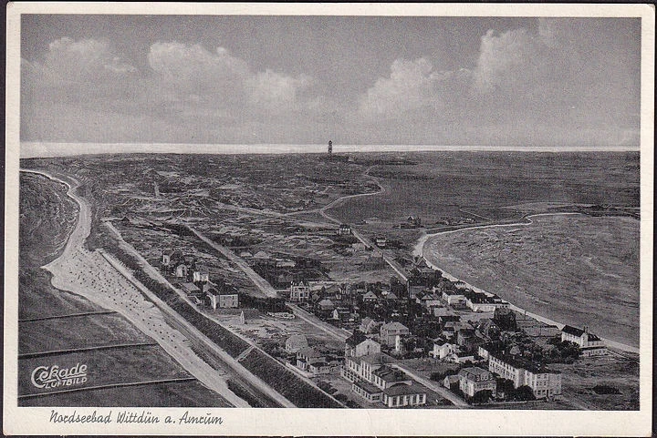 AK Wittdün auf Amrum, Fliegeraufnahme, Stadtansicht, gelaufen 1955