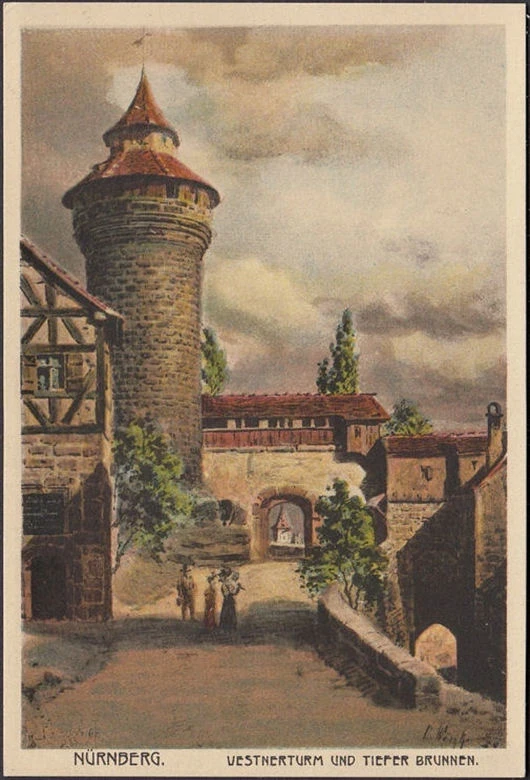 AK Nürnberg, Vestnerturm und Tiefer Brunnen, ungelaufen