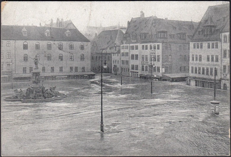 AK Nürnberg, Der Hauptmarkt, Hochwasser, gelaufen 1909