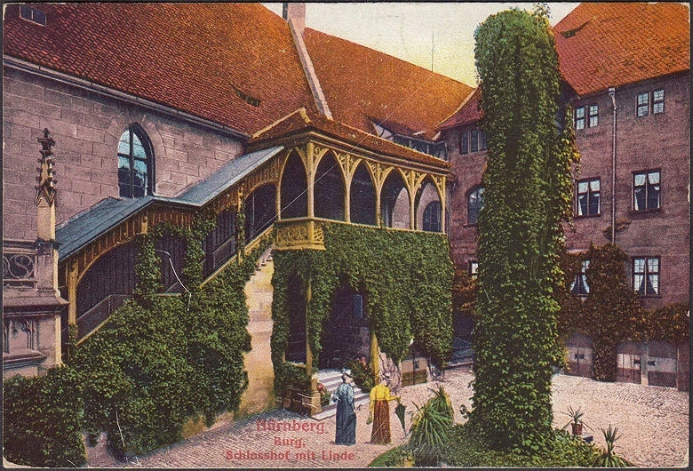 AK Nürnberg, Burg, Schlosshof mit Linde, gelaufen 1910