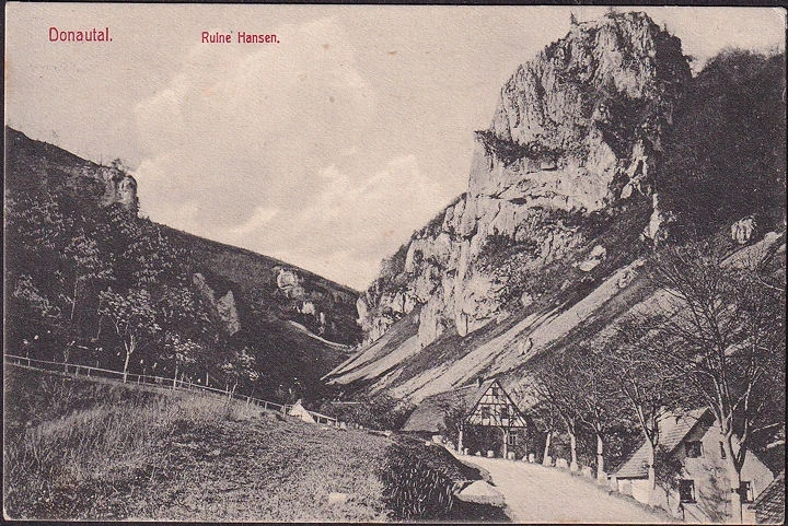 AK Donautal, Ruine Schloss Hausen, Häuser, Feldpost, gelaufen 1915