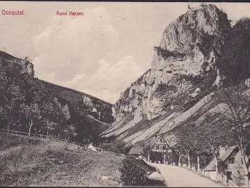 AK Donautal, Ruine Schloss Hausen, Häuser, Feldpost, gelaufen 1915