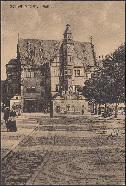 AK Schweinfurt, Rathaus, Marktstände, ungelaufen