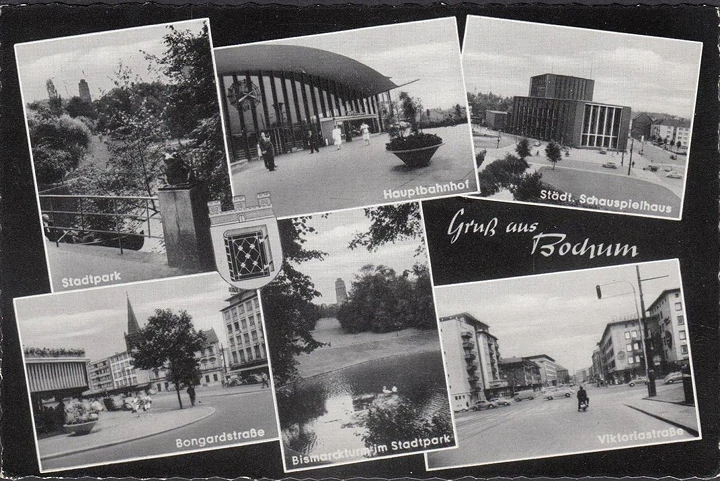 AK Bochum, Hauptbahnhof, Bongardstraße, Viktoriastraße, gelaufen 1961