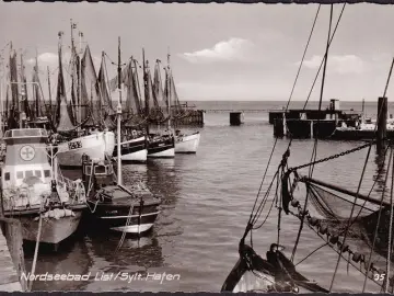 AK Sylt, List, Hafen, DGzRS Kreuzer, Fischerboote, gelaufen 1963