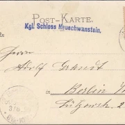 AK Schwangau, Schloss Neuschwanstein, Fehldruck, gelaufen 1899