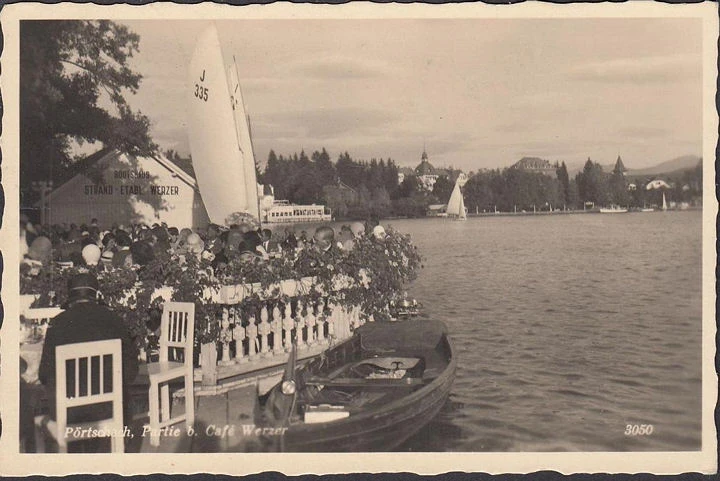 AK Pörtschach, Partie am Cafe Werzer, Bootshaus, gelaufen 1942