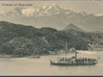 AK Wörthersee mit Karawanken, Dampfschiff, ungelaufen