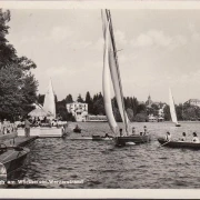 AK Pörtschach, Werzerstrand, Segelboote, Promenade, gelaufen 1953