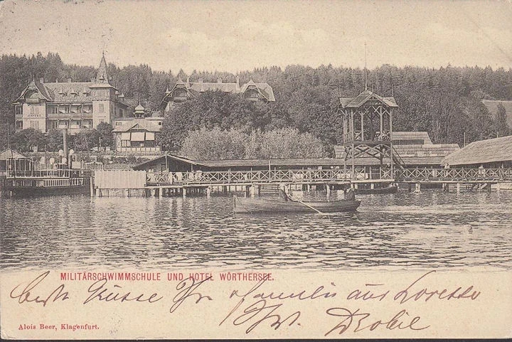 AK Klagenfurt, Militär Schwimmschule, gelaufen 1904