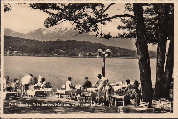 AK Pörtschach, Werzerstrand, Strand Cafe, Terrasse, ungelaufen