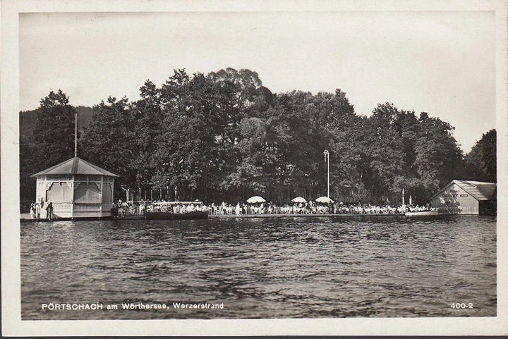 AK Pörtschach, Werzerstrand, Bootshaus, Pavillon, Promenade, ungelaufen