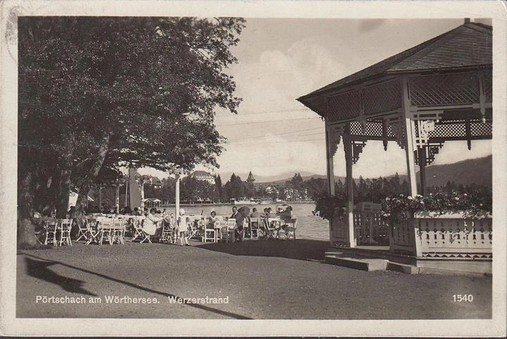 AK Pörtschach, Werzerstrand, Pavillon, Promenade, gelaufen 1929