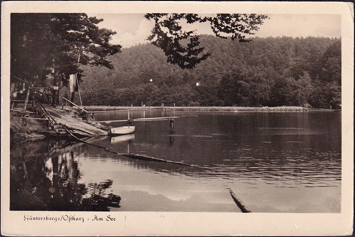 AK Güntersberge, Am See, Ruderboot, gelaufen 1956